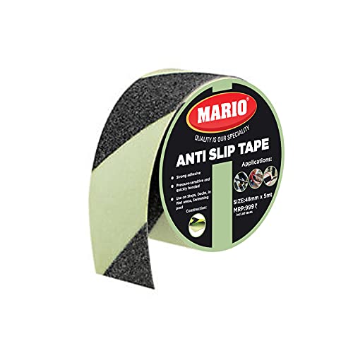 Image of Mario Anti Skid Fall Resistant Tape, Self Adhesive for Slippery Stairs and Surfaces (Black & Green Zebra Glow Dark) - 48mm x 5mtr