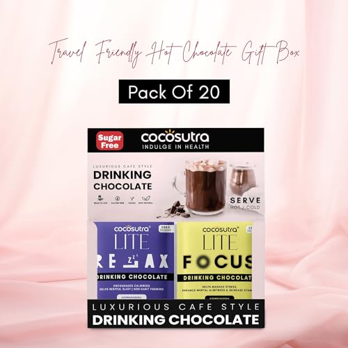 Image of Cocosutra RELAX & FOCUS Sugar Free Drinking Chocolate Hamper | 2 * 10 Single Serve Sachets | For better sleep support & for mental alertness | Low Carb, Low Calorie | Stevia & Erythritol based | 400g