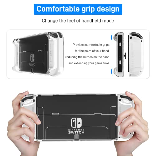 RHOTALL 3 in 1 Transparent Case for Nintendo Switch OLED, Clear Dockable Shell Compatible with Switch OLED and Controller, Comfort Grip Case with Shock-Absorption and Anti-Scratch Design - Thumbnail 4
