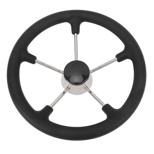 Boat Steering Wheel, 13-1/2 Inch 5 Spoke Stainless Steel Marine Steering Wheel with PU Foam Grip and Center Cap, Yacht Steering Wheel for Boats Yachts Speedboats Ships