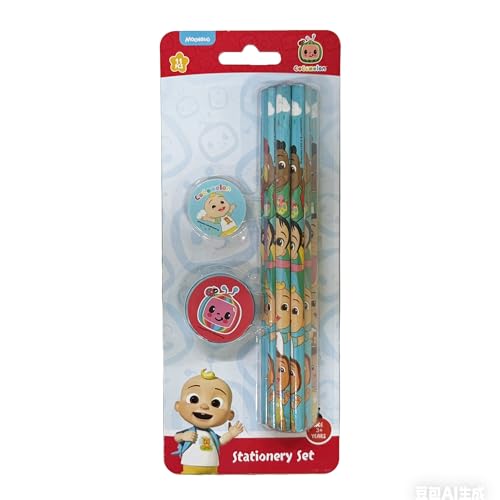 Image of CoComelon 11 pcs Stationery Set Pencils, Eraser, Sharpener | Study Kit for Boys & Girls | School Gift Set | Return Gift