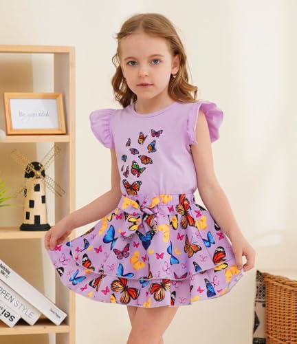 Image of Girls Skirt Set 2 Piece Outfit Toddler Summer Clothes Ruffle Sleeve T-Shirt Bow Knot Tutu Skirt Outfit Set