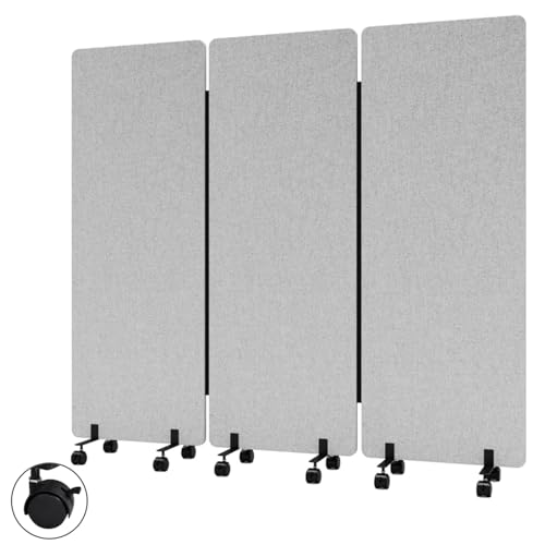 72" X 66" Partition Room dividers, 3 Panel Sound Proof Dividers for Office Partitions, Room Divider Privacy Panel with Wheels, Portable Temporary Wall for Office, Studio, School, Hospital(Light Gray)