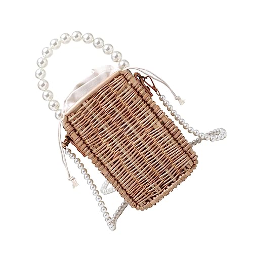 CALLARON 1 Pc bolso de perlas tejidas a mano bolsa de hombro monederos antiguos para mujer bolso de mano sling bag shoulder bag bolsa de mensajero elegante bolsa de perlas falsas Khaki