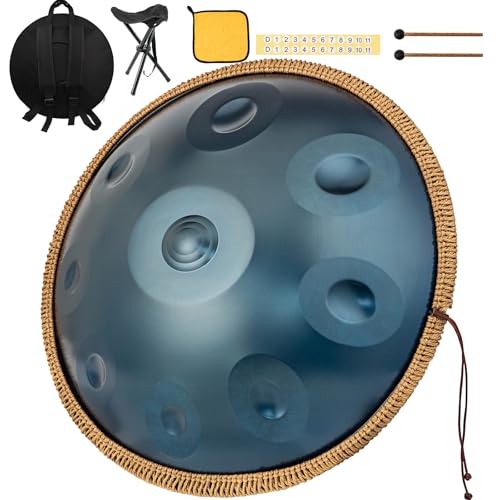 440 Hz Steel Drum 9 Töne 22 Zoll Handpan Instrument Hand pan Music D-Moll erzeugt ätherische Klänge handpan drum für Anfänger Sound Healing, Meditation, Yoga