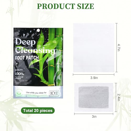 20PCS Deep Cleansing Foot Pads,Natural Bamboo Ginger Powder Foot Patches for Relaxation, Sleep Aid,Relieve Stress