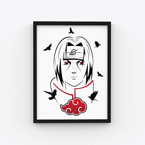TenorArts Itachi Uchiha Poster Naruto Anime Laminated Poster Framed Paintings with Matt Finish Black Frames (12inches x 9inches)