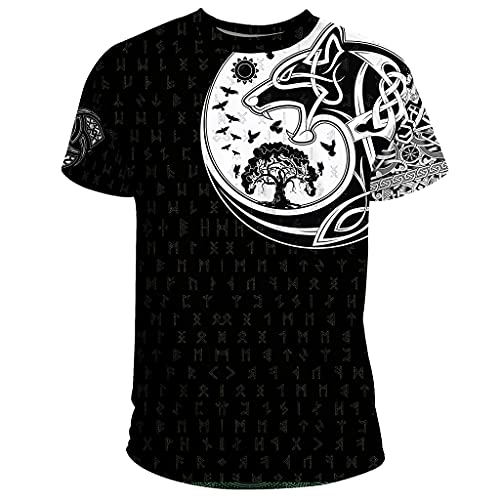 T-shirt runes viking Fenrir au design tatouage 3D et manches courtes