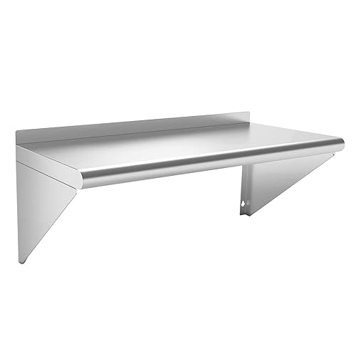 HOCCOT Estante comercial de acero inoxidable de 12 x 24 pulgadas, estantes de almacenamiento de servicio de alimentos montados en la pared, estante