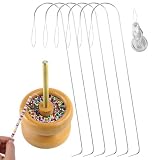7 Pcs Bead Needle Stainless Steel, Easy-Grip Curved Needles for String Beads, Big Eye Beading Needle for DIY and Family Activities, Beading Needles Match with Bead Spinner