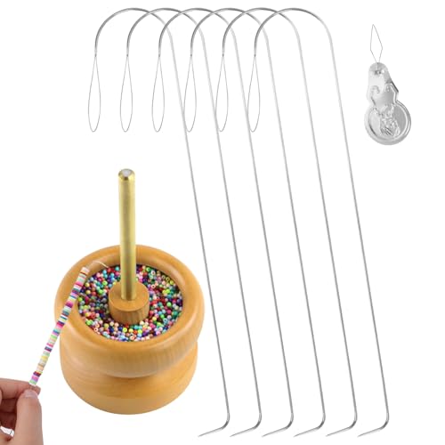 7 Pcs Bead Needle Stainless Steel, Big Eye Beading Needles for String Beads, Easy-Grip Curved Beading Needles, Beadings Needle Match with Bead Spinner for Jewelry Making Bracelet Necklace DIY