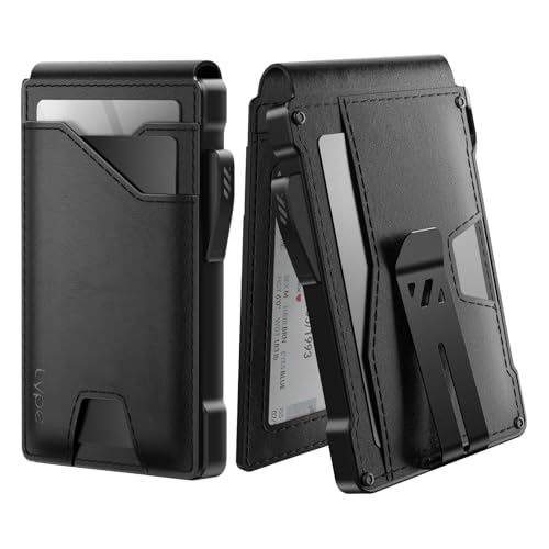 typecase Tactical Wallet for Men Card Holder: Pop Up Card Case, Genuine Leather, Smart, RFID Blocking, Slim, Minimalist, Thin, Front Pocket - 9-13 Card Capacitiy, ID Window, Money Clip (Black)