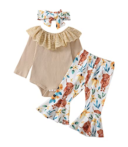 Image of VISGOGO Baby Toddler Newborn Girl Outfits Fall Winter 3 6 9 12 18 Months Floral Print Bell Bottoms Pants for Girls