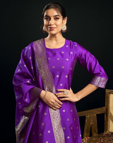 Image of SIRIL Women's Rayon Viscose Banarasi Jacquard Zari Woven Straight Kurta Pant with Dupatta Set