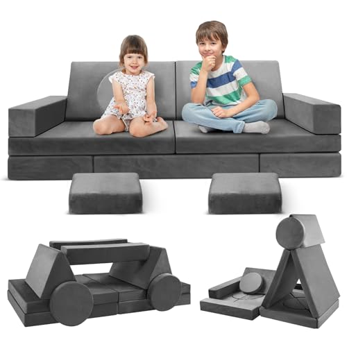 RUIFQ Modular Kids Play Couch 18pcs Toddler Floor Sofa, Sectional Couch for Children Playroom and Bedroom Furniture for Playing, Creativing, Convertible Foam and Floor Cushion