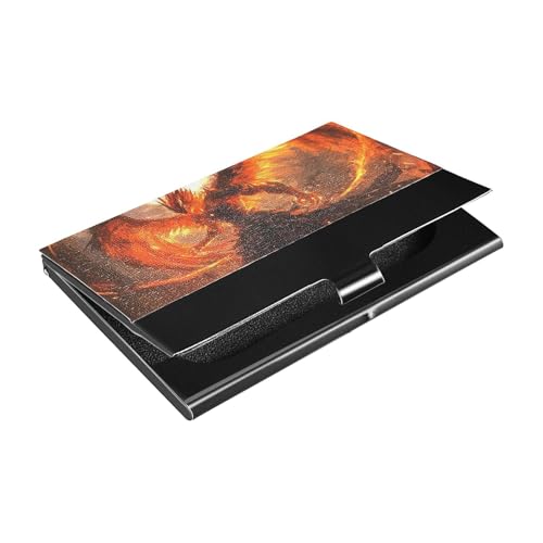 KLL Fire Phoenix Slim Business Card Holder case with Leather & Stainless Steel Pocket Card Holder for Travel Home or Office Use tarjetero para Hombre