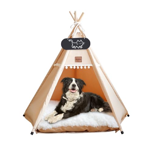 Mooipet Tipi Zelt für Haustiere mit doppelseitigem Kissen Haustierzelt für Hunde/Katzen Haustierhütte Abnehmbar und Waschbar Hundehaus für...