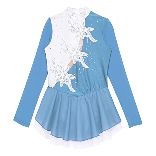 Yuumin Kids Girls' Figure Ice Skating Dress Ballet Dance Gymnastic Tutu Skirted Leotard Performance Dancing Costume Light Blue C 12 Years #TOP1