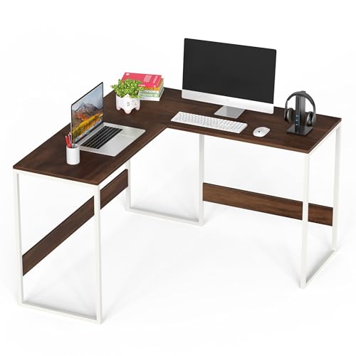 Image of BLUEWUD Corbyn Engineered Wood Study and Computer Laptop Table for Home or Office, WFH Desk, with Metal Legs for Adults Kids Students Work from Home (L- Shape, Brown Maple & White)