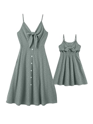 Image of IFFEI Mommy and Me Matching Dresses Womens Eyelet Lace Midi Sundress Sleeveless Summer Dress for Casual Holiday Outfits