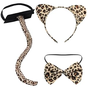 Yolyoo Leopard Kostüm Set - Tier Stirnband Mit Ohren und Fliege für Party Dekoration Zubehör