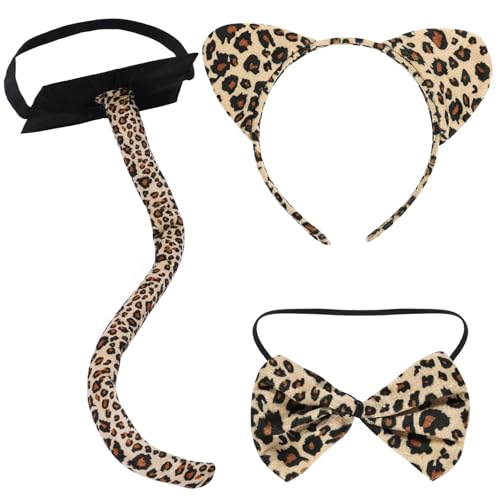 Yolyoo Leopard Kostüm Set - Tier Stirnband Mit Ohren und Fliege für Party Dekoration Zubehör