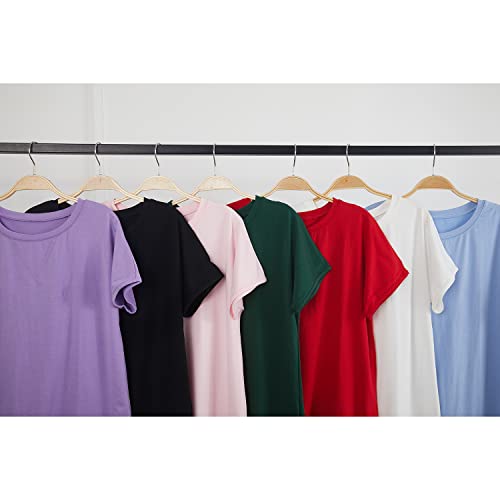 Zeraly Women's Round Neck Solid Color T-Shirt Side Slit Casual Short-Sleeved Summer Sports Tunic Top Black #TOP4