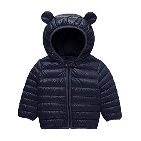 Toddler Baby Boy Girls Winter Down Coats Light Puffer Padded Jacket Bear Hoods Infant Outerwear, Navy Blue, 18-24 Months Cover