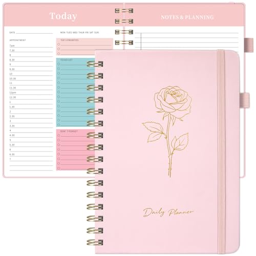 Umriox Daily Planner Undated To Do List A5 Notebook Planning Pad Checklist Organizer Productivity Planner for Students Work Fitness 14.5x21cm - Pink