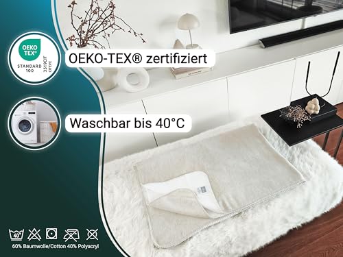 ZOLLNER Kuscheldecke zweifarbig in 150x200 cm - kuschelige Sofadecke in beige - waschbar bis 40°C - langlebiges Mischgewebe - Hotelwäschequalität - Oeko Tex® Zertifiziert