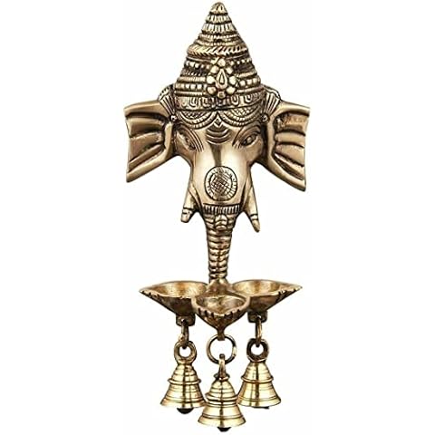 Brass Ganesha Wall Hanging with Bell & Diya Cover