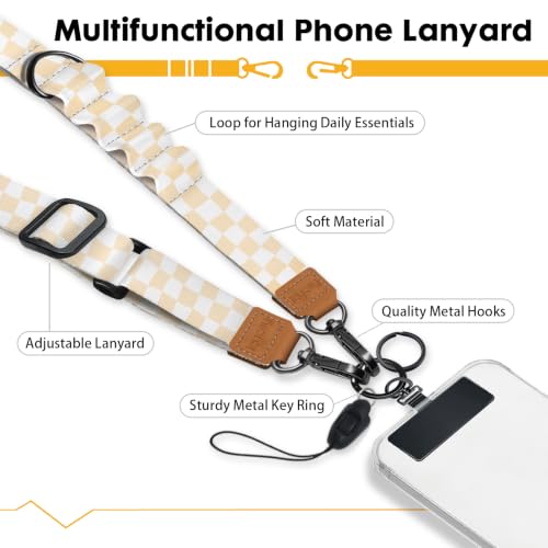 Image of Icycay Phone Lanyard Crossbody Strap Adjustable Teacher Women Checkered | for Cell Phone Case Keys ID Badges, Anti Theft, Multifuctional, Neck Phone Holder, Travel Hiking Essential Accessories, Gifts