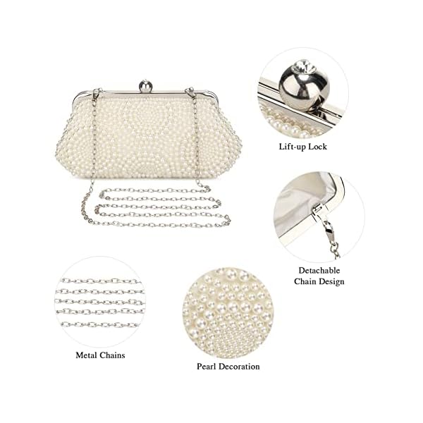 Pinprin Pearl Clutch Bag for Women Evening Wedding Party Bridal Handbag Ladies Beaded Clutch Purse - Image 5