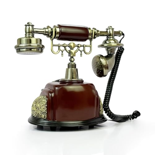 Image of Dratal Imitation Copper Vintage Style Rotary Retro Old Fashioned Rotary Dial Home and Office Telephone Functional Antique Style Telephone-Bronze (DR-02)