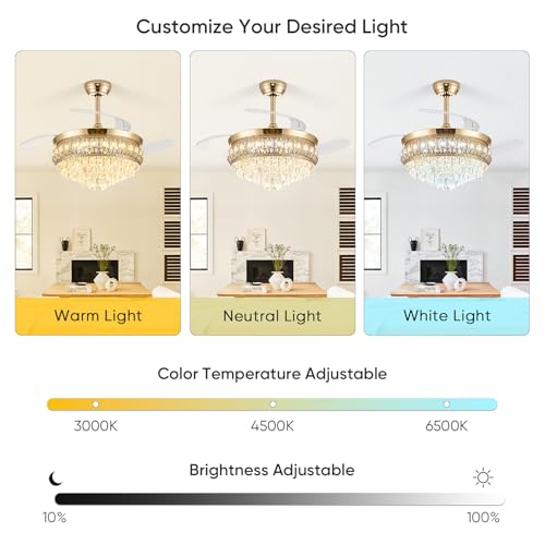 Image of 42 inch Gold Fandelier Ceiling Fan with Light, Chandelier Fan