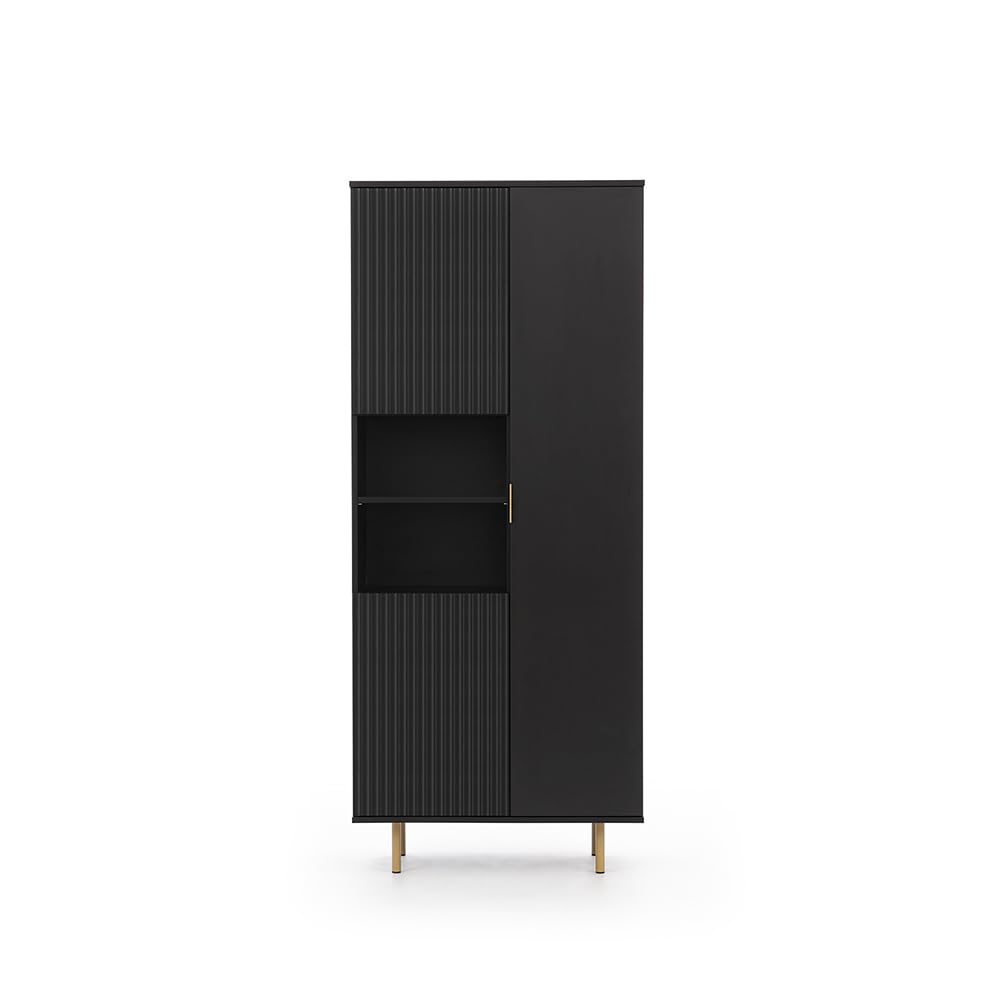 Lomadox Wohnmöbel Set Wohnwand matt schwarz 3-teilig modern 1 Kommode, 1 Lowboard, 1 Vitrine