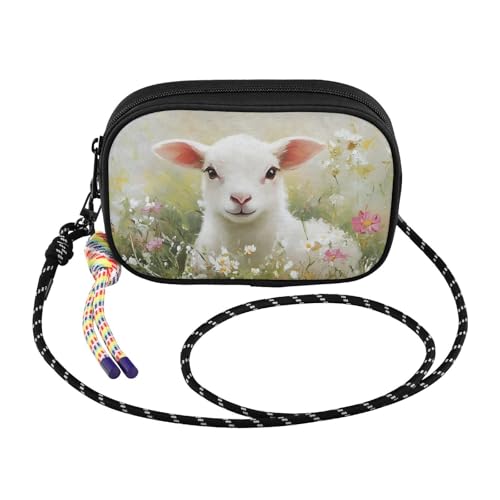 Sheep Flower Cute Crossbody Bags for Women Cell Phone Purses Women's Shoulder Handbags Wallet Purse with Adjustable Strap