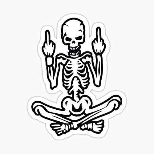 STICKY DUDE - Skeleton Sticker Middle Finger Skull, 5 inches - Cool Motorcycle Helmet Stickers and Bikers Gifts Sticker Laptop Wall Window Bumper Decal