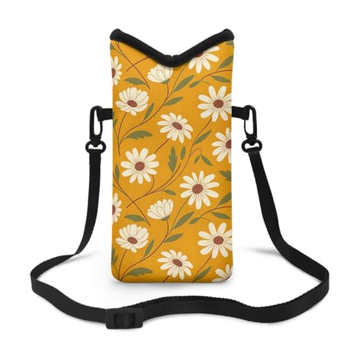 Image of Cellphone Purse Bag with Adjustable Strap Water-Resistant Shockproof Crossbody Mini Shoulder Handbags Portable Phone Sleeve Case for Women, 8 x 4 Inch, Daisy Yellow-orange