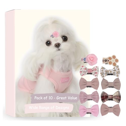 BIANHUAN Dog Hair Clips 10pcs Rubber Bands Small Dog Bows Beige Cute Pet Grooming Accessories Alligator Clips Stay in Hair Bear Barrettes Hairpin Topknot Headdress Yorkie Puppy Maltese Girls Dogs
