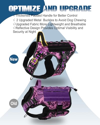Image of PETNANNY Tactical Dog Harness Reflective with ID Card,Service Dog Vest Harness for Medium Large Dogs,Emotional Support Vest with Padded Handle,2 Reflective Patches for Training Hunting(Purple Camo,XL)