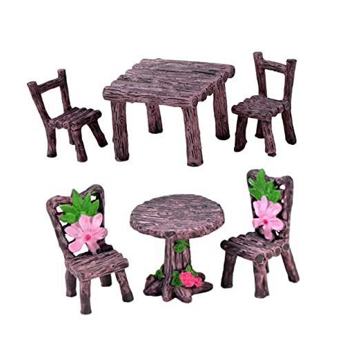COSMEVIVI 2 Juegos Adorno Micro Paisaje Mini ollas Taburete de Mesa en Miniatura Mini Silla rugerizado Conjuntos de Mesa y sillas Accesorios para casa en Miniatura Mini Muebles Resina Coffee