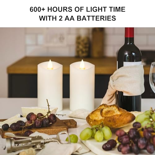 Image of 2PCS, 3 x 6 inches Flameless Candle with Remote Control, 3D Flickering Wick, Real Wax, Battery Candles,with Timer,Battery Powered Candles,for Holiday Home Decor,White