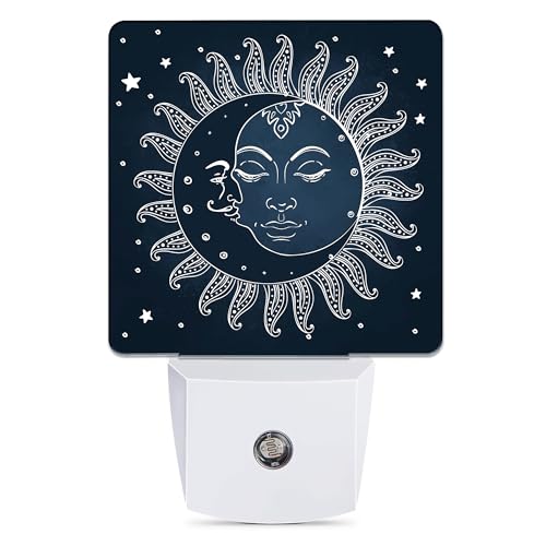 Image of Vintage Sun Moon Night Light, Dusk to Dawn Smart Sensor Nightlight for Bedroom Bathroom Kitchen Hallway Stairs Hallway, Plug-in, Energy Efficient Decor Desk Lamp Gifts