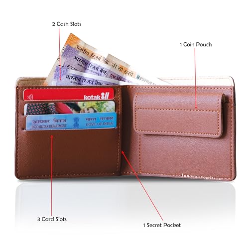 Image of Innovative Gifts Men's Personalized Wallet I Stylish Vegan Leather Slim Purse with Name & Charm I Customized Unique Gift for Birthday Anniversary Men Boy Love Husband Employees Clients (Tan)