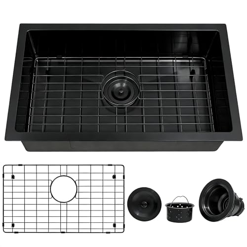 MILOSEN Black RV Kitchen Sink, 25''x15'' Drop-in/Undermount RV Sinks, 16 Gauge Black Stainless Steel Outdoor Camper Prep Sinks, 7 Inch Depth Deep Sink with Accessories