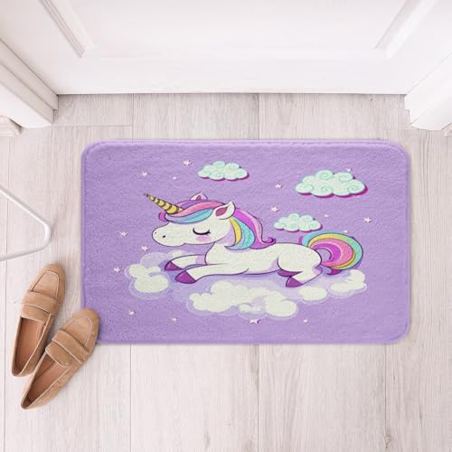 Girls Unicorn Area Rug Carpet Fantasy Unicorn Bath Mat Fairy Cartoon Animal Decor Bathroom Rug Mat for Children Kids Girly Rainbow Soft Shaggy Bedroom Living Room Kitchen Doormats Purple 20
