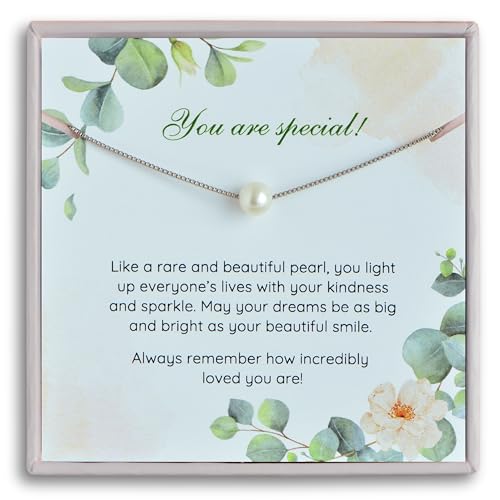 Birthday, Confirmation Gifts for Girls Sterling Silver Single Pearl Necklace Adjustable Length - Beautiful, Hypoallergenic Jewelry, Birthday Gift for Woman and Girls, Simple Pearl Necklace as gift for Her