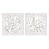 LOLAhome Set de 2 cuadros tallados con mandala de madera blancos de 60x60 cm