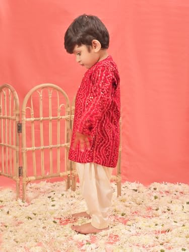 Image of Vastramay Boys' Bandhani Kurta and Patiala Set - Traditional Cotton Ethnic Wear for Infants, Perfect for Weddings and Festive Occasions